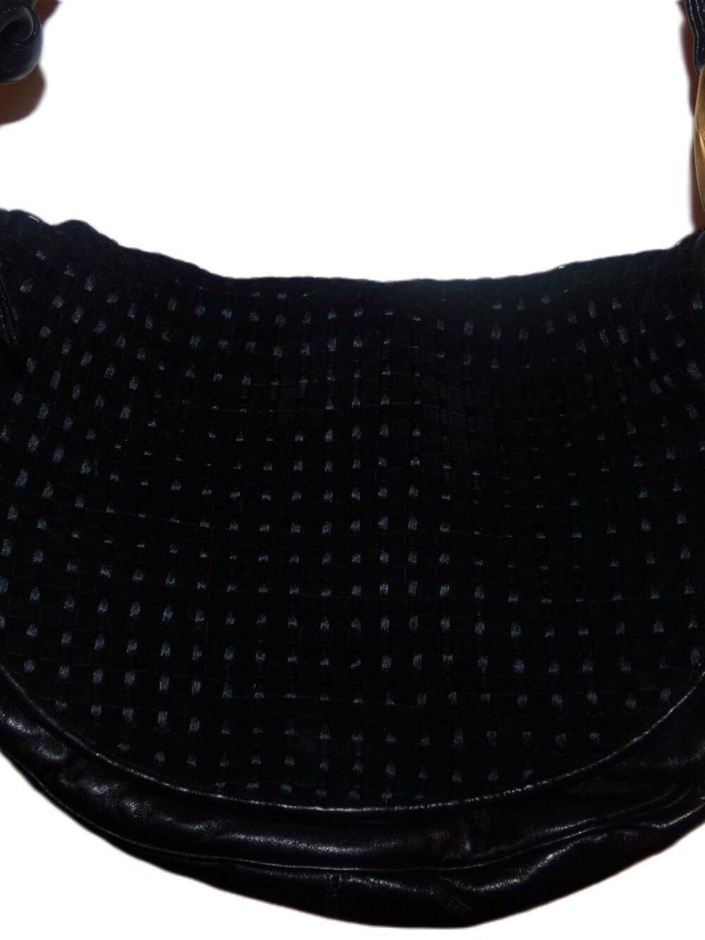 Sharif black leather-suede adjustable tie strap shoulder bag